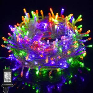 lot 62102 image: 300 LED String Lights Outdoor Indoor, Extra Long 98.5FT Christmas Lights, 8 Lighting Modes, Plug in Waterproof Fairy Lights for Wedding Party Bedroom Decorations (Multicolor) - Retail $16