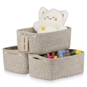 lot 62104 image: Small Storage Baskets for Organizing, Woven Storage Bins for Shelves, Gift Basket Empty, Cute Decorative Closet Organizer, Baby Rope Basket, Dog Toy Storage, 11x7.5x4.5��, 3Packs Mixed Brown - Retail $18