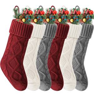 lot 62107 image: Christmas Stockings 6 Pack, 18 Inches Large Size Knitted Xmas Stocking for Fireplace, Holiday Party Decorations (Gray White Red) - Retail $30