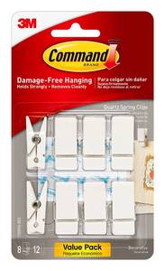 lot 62111 image: Command Spring Clips, Plastic, Quartz, (17089Q-8ES), Great for Dorm D�cor, 8 - Retail $12