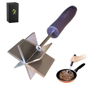 lot 62115 image: Large Stainless Steel Meat Masher, Ground Beef Chopper with Heavy Duty Handle & Mashing Head for Ground Beef, Turkey, Dishwasher Safe (Midnight Plum 10) - Retail $18