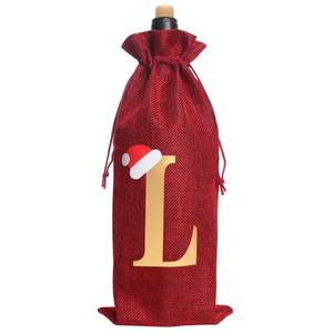 lot 62117 image: Burlap Wine Bag Christmas Wine Bags With Letters Wine Champagne Gift Bag With Drawstring Letter L - Retail $10