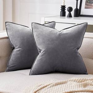 lot 62120 image: Pack of 2 Decorative Velvet Throw Pillow Cover Soft Pillowcase Solid Square Cushion Case for Sofa Bedroom Car 20x20 Inch Blue - Retail $25