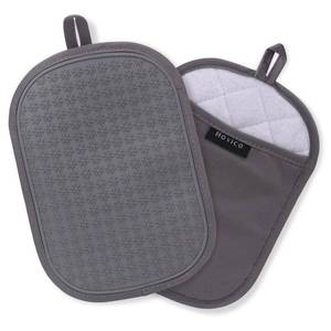 lot 62128 image: 2PCS Silicone Pot Holders, Oven Mitts Heat Resistant Hot Pads with Pockets, Non Slip Pot Holder for Kitchen Baking and Cooking 9.8 x 7 Inches  Towel Cloth Interior Lining - Gray - Retail $8
