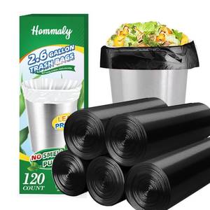 lot 62135 image: 2.6 Gallon 120 pcs Small Black Trash Bags, Strong 2.5 Gallon 2.6 Gallon Garbage Bags, Bathroom Trash Can Bin Liners, Mini Bags Waste Basket Liner, Fit 6-10 Liter, 2.6 Gal-Black-120 - Retail $7