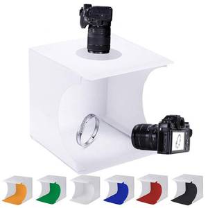 lot 62137 image: Mini Photo Studio Tent Jewelry Light Box Kit, SENLIXIN Portable Foldable Small Home Photography Studio Light Box Booth Shooting Tent with LED Light Strips - with 6 Color Background (20x20x20cm) - Retail $10