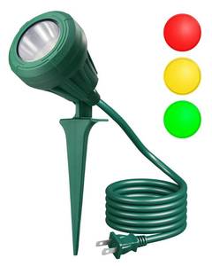 lot 62142 image: 120V Spotlight Outdoor, 500LM Waterproof LED Spot Light with 3 Extra Lenses (Red Yellow Green), Landscape Lighting for Holiday, Trees, Flag, 5FT Extension Cord, UL Listed - Retail $16