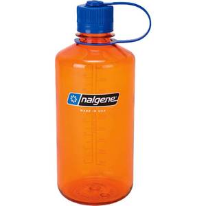 lot 62145 image: Nalgene Sustain Tritan BPA-Free Water Bottle Made with Material Derived from 50% Plastic Waste, 32 OZ, Narrow Mouth, Orange - Retail $16