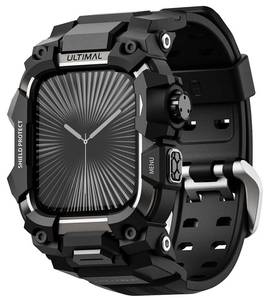 lot 62146 image: Rugged Case with Band for Apple Watch 46mm,Compatible with Apple Watch Series 1110, Military Grade Shockproof Bumper Cover for iWatch Tactical Band Men (Black, 46mm) - Retail $34