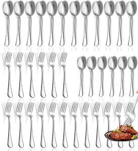 lot 62148 image: Spoons and Forks Set, Set of 30 Top Food Grade Stainless Steel Forks and Spoons Silverware Set, Kitchen Utensils Forks (8 Inch) and Spoons (6.69 Inch) Cutlery Set, Mirror Finish & Dishwasher Safe - Retail $20