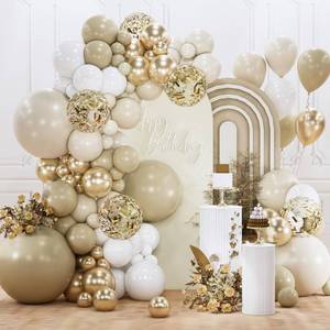 lot 62149 image: Neutral Balloon Arch Kit Garland 142pcs Different Sizes of 18 12 10 5 Inch Off White Sand Cream Ivory Gold Confetti Boho Balloons for Bridal Baby Shower Engagement Birthday Party Decorations - Retail $10