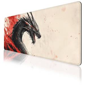 lot 62154 image: Anime Dragon Desk Mat Gaming Mouse Pad Red and Black Ink Painting Style Large Gaming Mouse Mat with Stitched Edges,Non-Slip Waterproof Rubber Base Mous Mat Office Computer Keyboard Laptop Home - Retail $9
