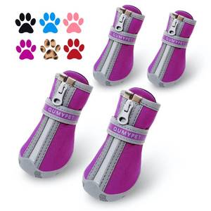 lot 62159 image: QUMY Dog Shoes for Small Dogs, Puppy Dog Boots & Paw Protector for Winter Snow Day, Summer Hot Pavement, Waterproof in Rain Weather, Ourdoor Hiking, Indoor Hardfloors Skid-resistant Sole Purple Size 1 - Retail $23