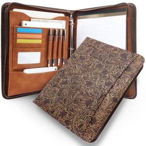lot 62160 image: FORTAVEM Western Vintage Floral Embossed Faux Leather Zippered Padfolio with 3 Ring Binder, Executive Portfolio Organizer Binder for Women, Fits 13.9 LaptopTablet, Refillable Writing Pad Pocket - Retail $35