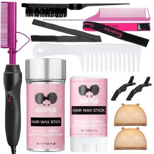 lot 62167 image: Goiple Electric Hot Comb Pink Hair Straightener Electrical Straightening Comb Curling Iron for Natural Black Hair Wigs with Wide ToothRat Tail Comb, Wax Stick, Wig Cap, Edge Band, Hair Clips - Retail $21