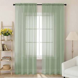 lot 62183 image: WelvetBLK Sage Green Sheer Curtains 84 Inches Long 2 Panels, Soft Light Filtering Curtains for Bedroom Living Room, Modern Rod Pocket Privacy Drapes Window Treatments, Sage Green, Total Wide 84 Inch - Retail $9