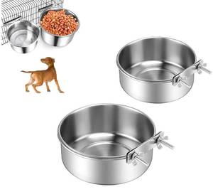 lot 62188 image: 2 PCS Stainless Steel Pet Bowls Anti-Spill Metal Feeder Food and Water Feeding Bowl, Hanging Pet Cage Crate Bowl for Puppy Kennel Medium and Large Pets (6.3x2.5 & 5.5x2.3) - Retail $10