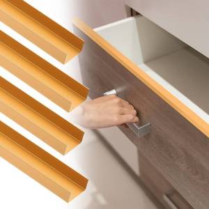 lot 62202 image: uxcell 4pcs Aluminum Alloy Cabinet Edge Protectors, 18 Slip On Drawer Protector Edge Guard for 1316 Thick Kitchen Cabinets Frame, Matt Gold - Retail $14
