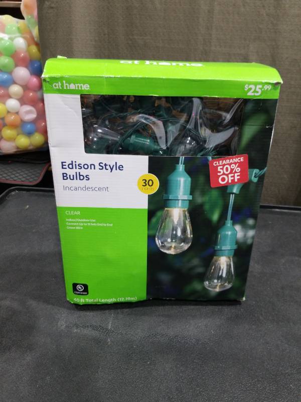 lot 3252 image: Edison Style Clear Bulb String Lights - 30 Count