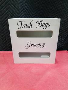 lot 4089 image: White Wooden Grocery and Trash Bag Organizer No Hardware