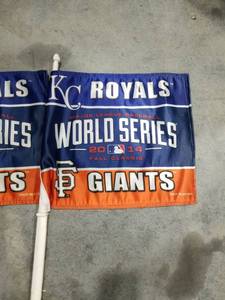 lot 4091 image: (2) World Series 2014 Kansas City Royals vs. San Francisco Giants Banner Car Flag