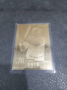 lot 4154 image: Babe Ruth Yankees Gold Baseball Card with Stats
