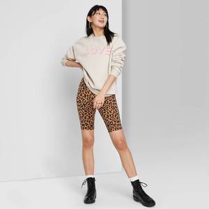 lot 4163 image: Womens High-Rise Bike Shorts - Wild Fable Tan Animal Print XS