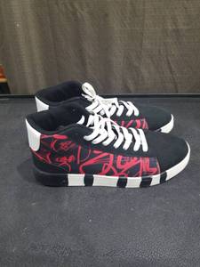 lot 4174 image: Fashion High Top Sneakers with Red Graffiti Design Size 9.5