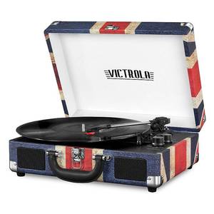 lot 4208 image: Victrola The Journey Bluetooth Suitcase Record Player with 3-speed Turntable (Union Jack)