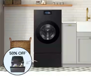 Samsung 5.3 cu.ft. All-In-One Smart Washer Dryer Combo And Pedestal - Retail: $3,600