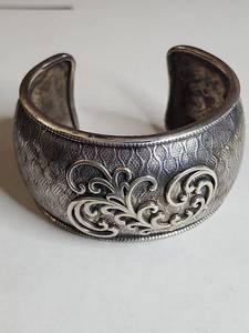 Silpada .925 Sterling Silver Wide Cuff Bracelet with Scroll Design 51g