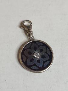 lot 1025 image: Silpada .925 Sterling Silver Cubic Zirconia Black Floral Disc Charm