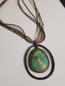lot 1105 image: Southwestern Turquoise Pendant Necklace with Leather Cord