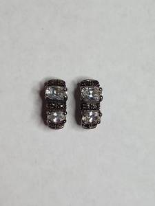 lot 1211 image: Sterling Silver Marcasite and CZ Half Hoop Earrings