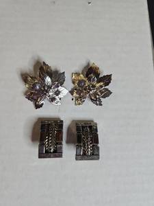 lot 1217 image: Two-Tone Metal Leaf Earrings and Clips Set