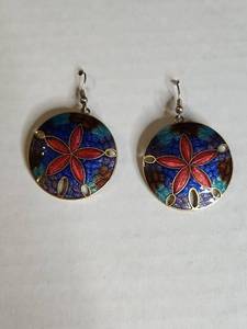 lot 1219 image: Cloisonne Enamel Flower Disc Earrings