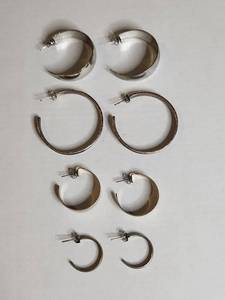 lot 1239 image: Silver Tone Wide Hoop Earrings Set