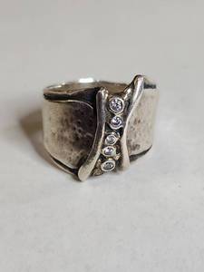lot 1320 image: Silpada .925 Sterling Silver Wide Band Ring with CZ Accents 11g