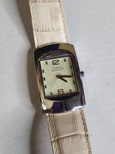 lot 1409 image: Silpada Designs Rectangular Watch with White Leather Band
