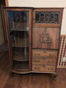 1900s Oak Side by Side Secretary Desk with Leaded Glass