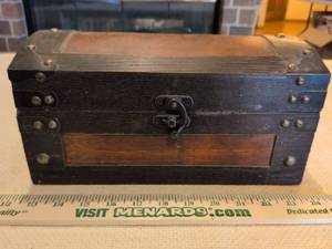 lot 24 image: Decorative Wooden Box with Metal Accents