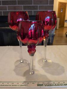 lot 40 image: Ruby Red Long Stem Candle Holders