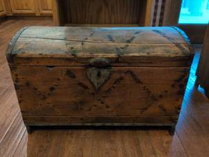 lot 58 image: Antique Wooden Dome Top Chest