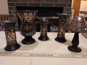 lot 64 image: PartyLite Mosaic Glass Candle Holders