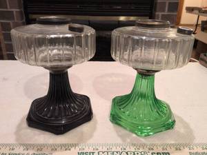 lot 67 image: Vintage Green And Black Oil Lamp Bases