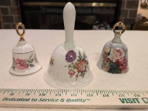 lot 112 image: Danbury Mint English Fine Bone China Floral Bell Collection