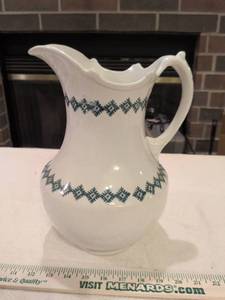 lot 165 image: W.M.Co Ceramic Water Pitcher with Blue Snowflake Pattern