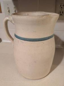 lot 181 image: Vintage White Ceramic Pitcher with Blue Band