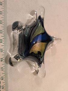 lot 182 image: Handcrafted Art Glass Paperweight with Blue and Gold Sparkle