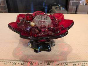 lot 183 image: Ruby Red Glass Candy Dish with Bubble Design
